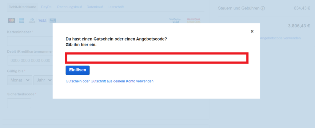 EXPEDIA Angebotsgutschein einlösen