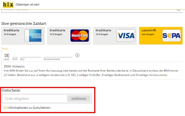 HLX Gutschein einlösen