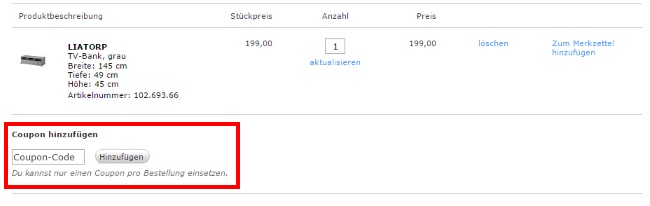 IKEA Gutschein einlösen