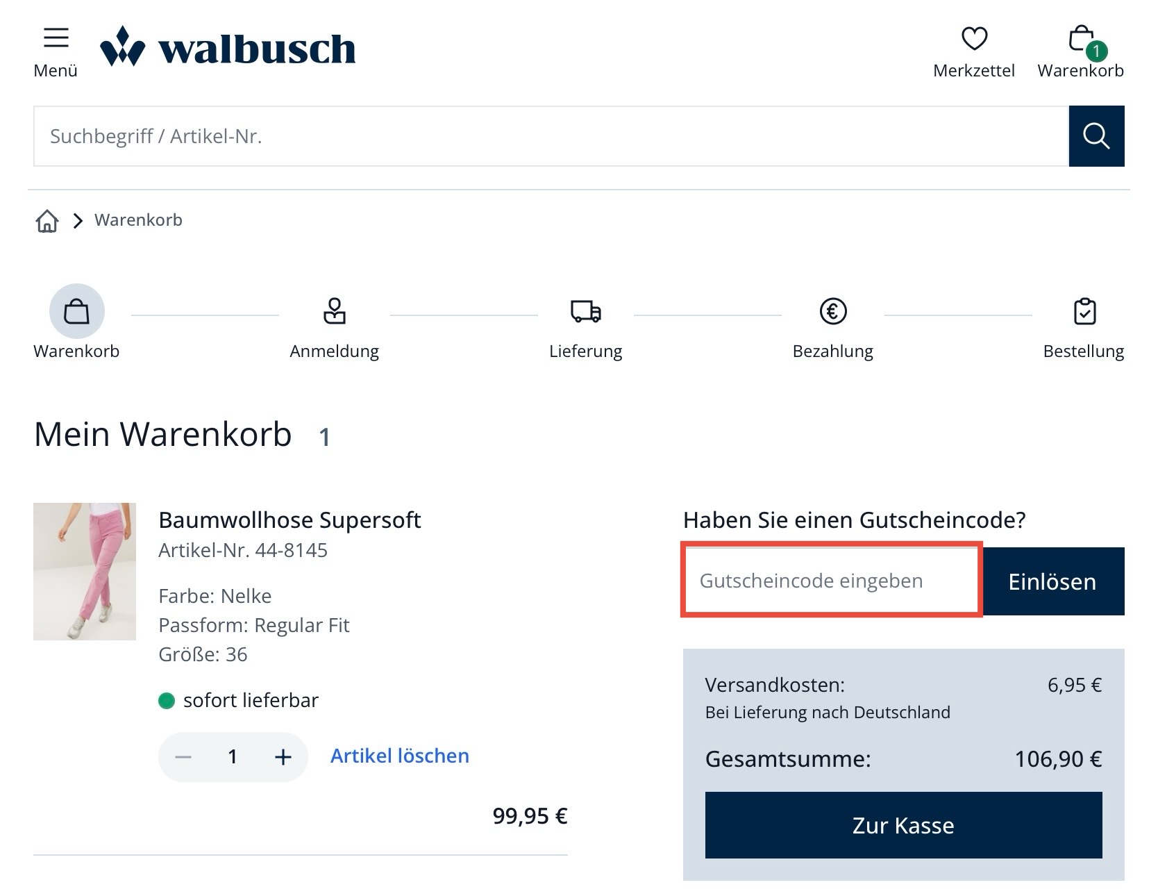 Walbusch Gutscheincode einlösen