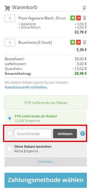 Lieferando Gutschein einlösen