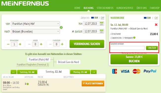MeinFernbus FlixBus-Gutschein einlösen