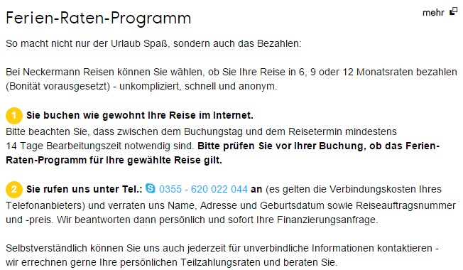 Neckermann Reisen Ferien-Raten-Programm