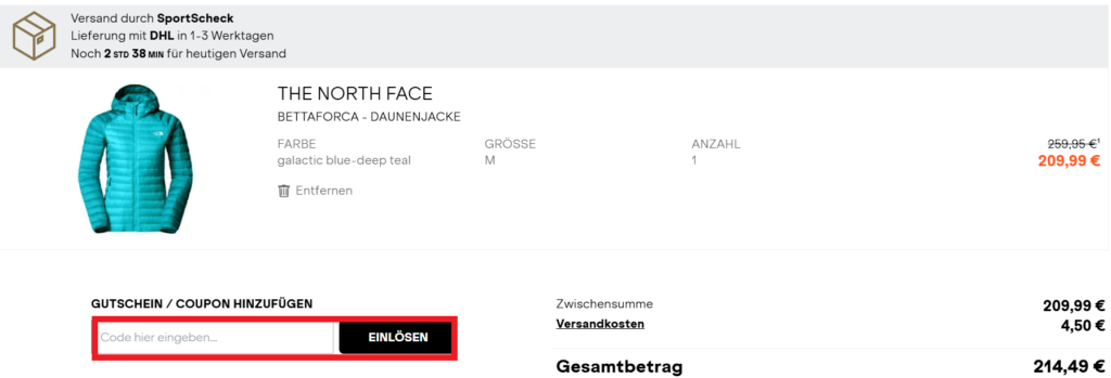 SportScheck Coupon eingeben