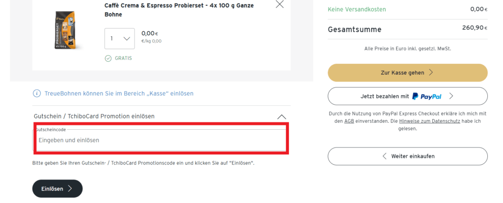 Tchibo Gutscheincode einlösen