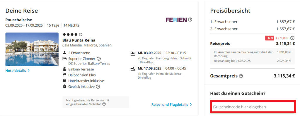 ab in den Urlaub Gutscheincode einlösen