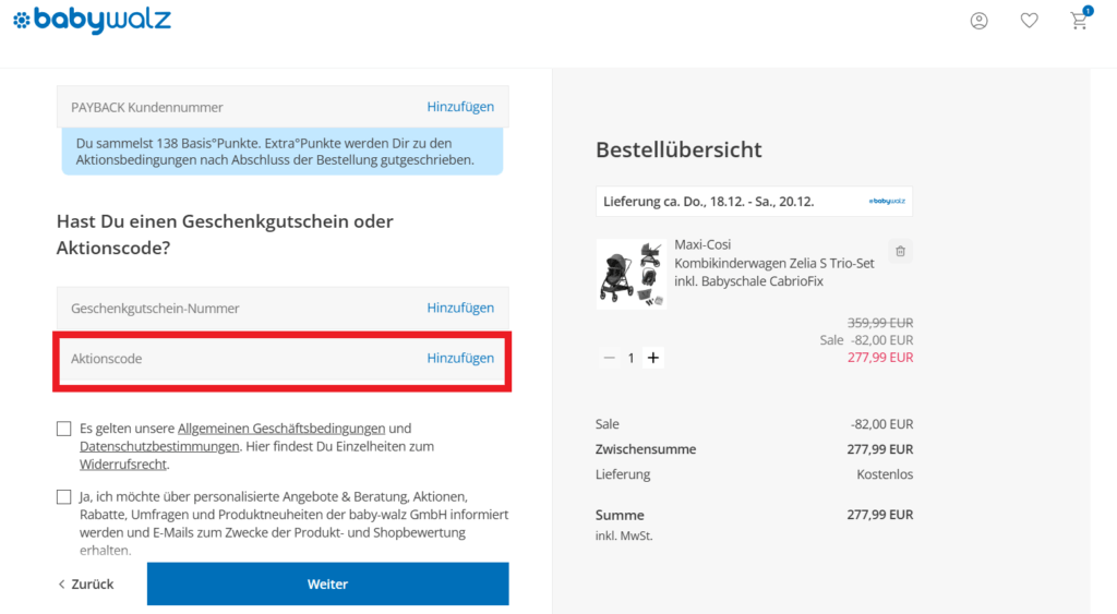 babywalz Aktionscode eingeben