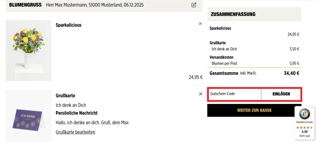 Fleurop Gutschein-Code eingeben