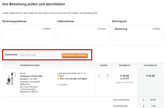 HSE24 Gutschein einlösen