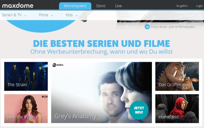 Maxdome Serien und Filme