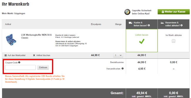 OBI Gutschein einlösen