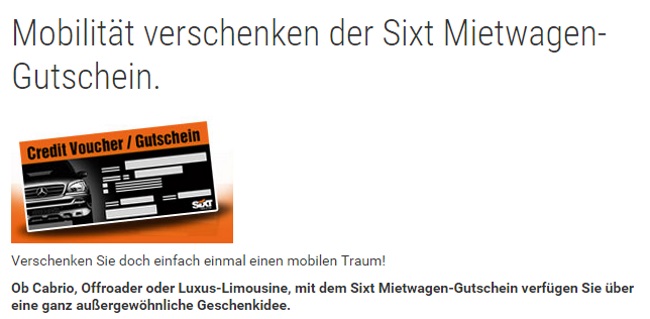 Sixt Geschenkgutschein