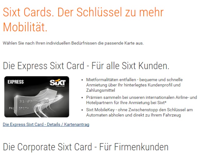 Sixt Kundenkarten