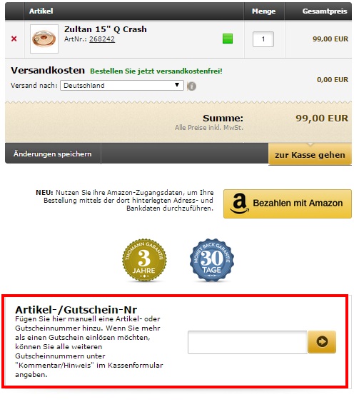 Thomann Gutschein einlösen