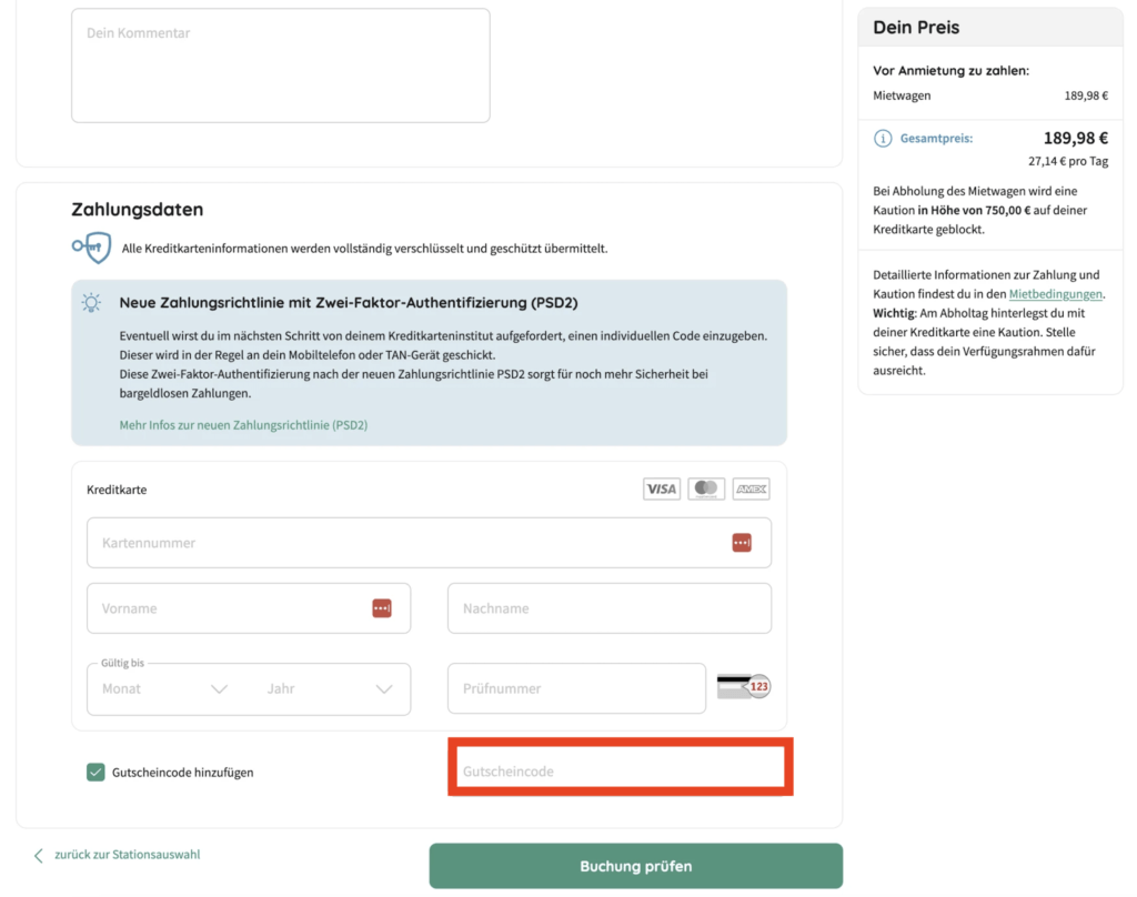 billiger-mietwagen Gutscheincode einlösen