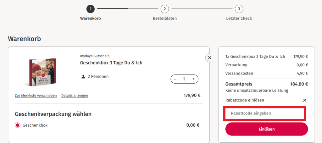 mydays Rabattcode einloesen