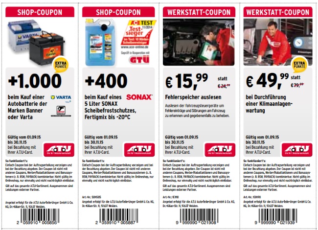 A.T.U. Card Vorteilscoupons zum Ausdrucken