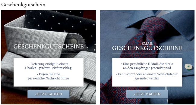 Charles Tyrwhitt Geschenkgutscheine