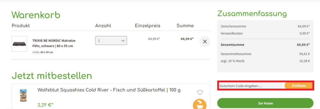 Futterplatz Gutschein-Code einlösen