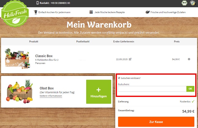 HelloFresh Gutschein einlösen