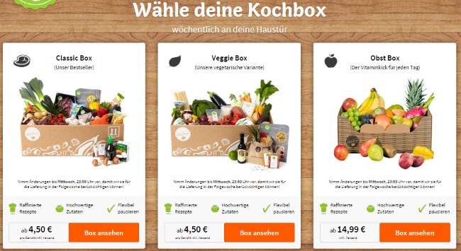 HelloFresh Kochboxen Auswahl