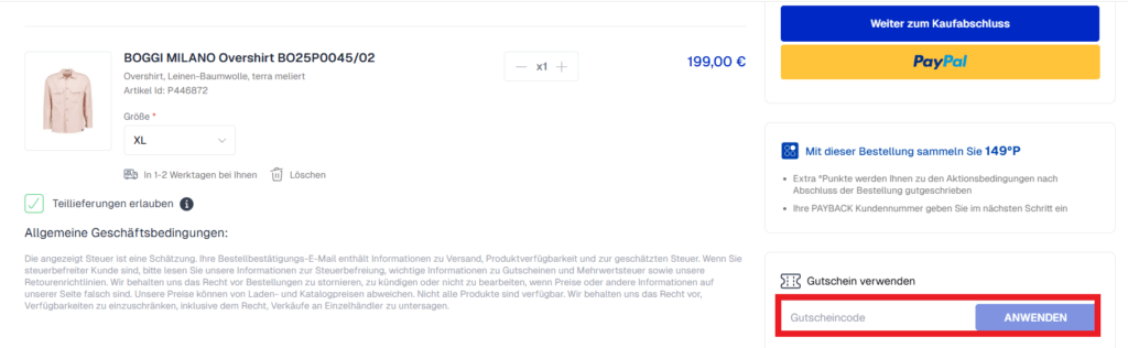 Herrenausstatter Gutscheincode einlösen