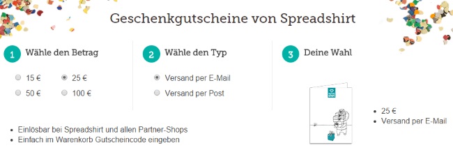 Spreadshirt Geschenkgutscheine