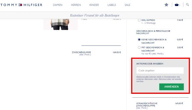 Tommy Hilfiger Gutschein einlösen