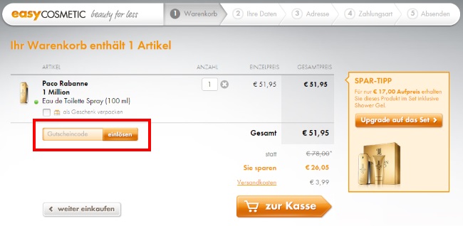 easyCOSMETIC Gutschein einlösen
