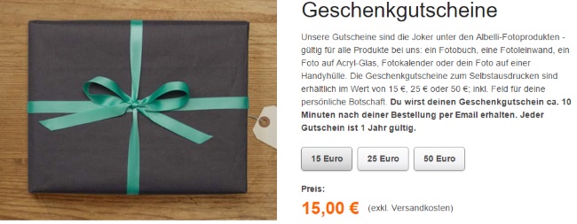 Albelli Geschenkgutschein