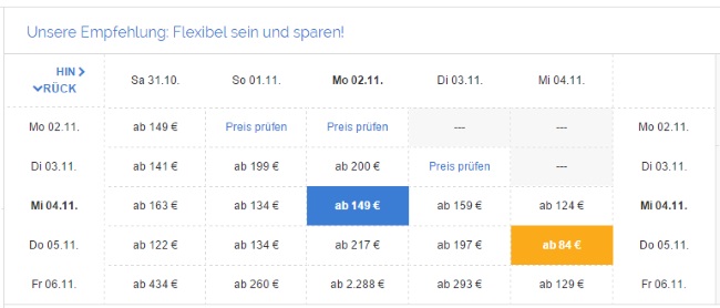 Billigfluege.de Flexible Buchung