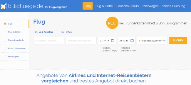 Billigfluege.de Onlineshop