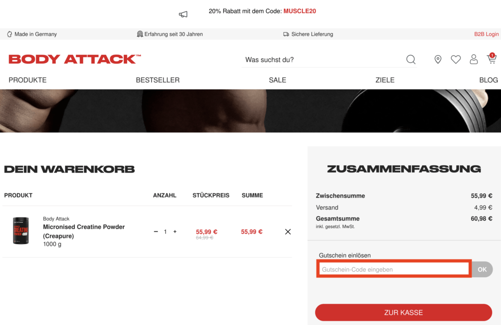 Body Attack Gutschein-Code einloesen