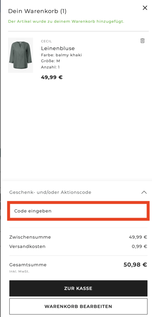 CECIL Code eingeben