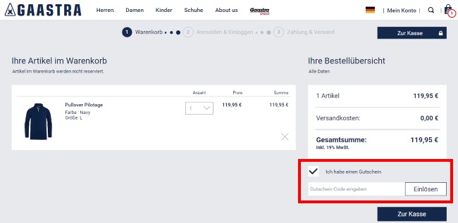 Gaastra Gutschein einlösen