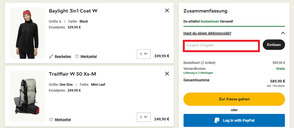 Jack Wolfskin Aktionscode einlösen