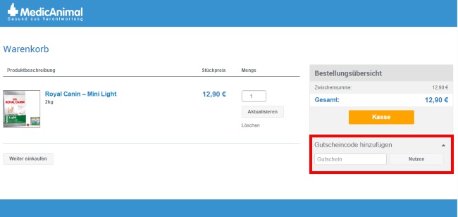 MedicAnimal Gutschein einlösen