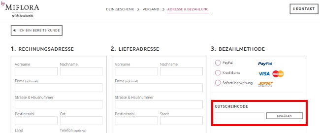 Miflora Gutschein einlösen