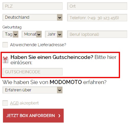 Modomoto Gutschein einlösen