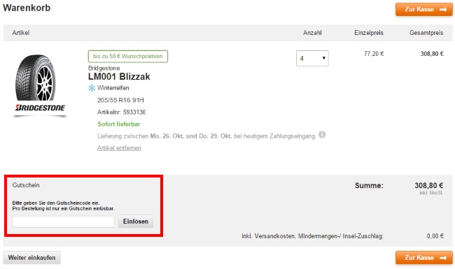 Reifendiscount Gutschein einlösen