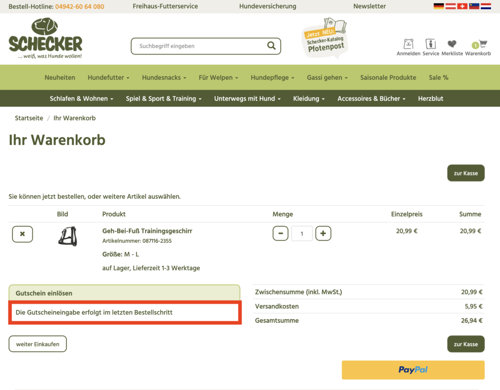 Schecker Gutschein einloesen