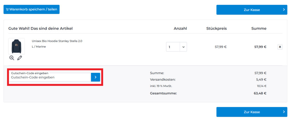 Shirtinator Gutscheincode eingeben