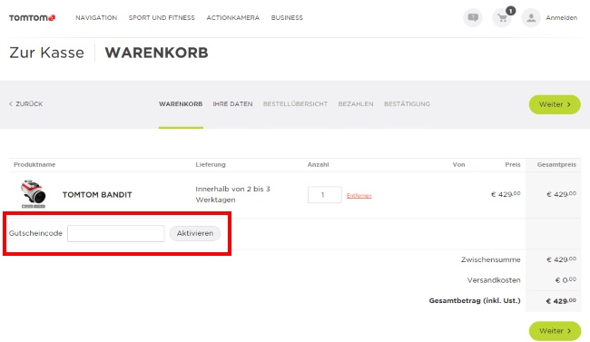 TomTom Gutschein einlösen