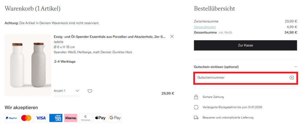 Westwing Gutscheinnummer eingeben