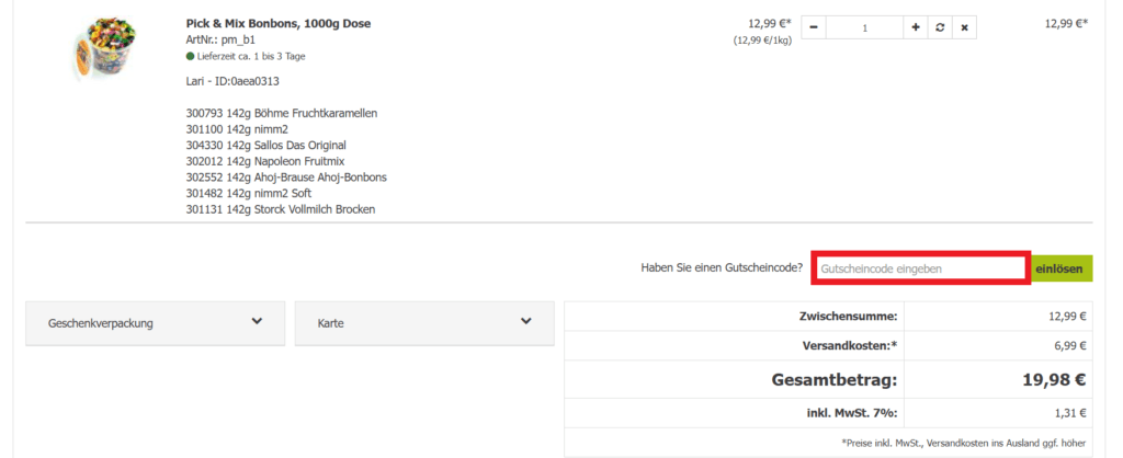 World of Sweets Gutscheincode eingeben