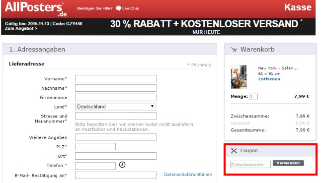 AllPosters Gutschein einlösen
