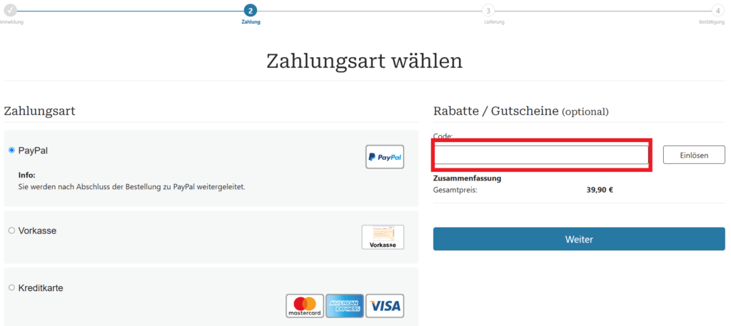 Brillenplatz Gutscheincode einlösen