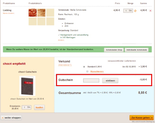 Chocri Gutschein einlösen