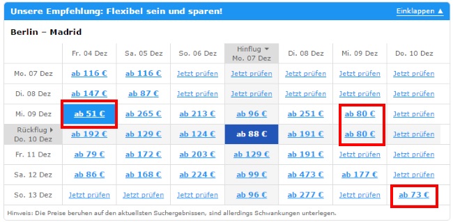 Flug24 Preisübersicht