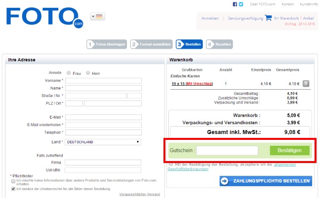 Foto.com Gutschein einlösen